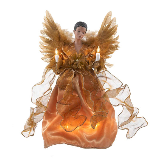 Kurt Adler UL 10-Light African American Angel Christmas Treetop Figurine, 13-Inch, Gold