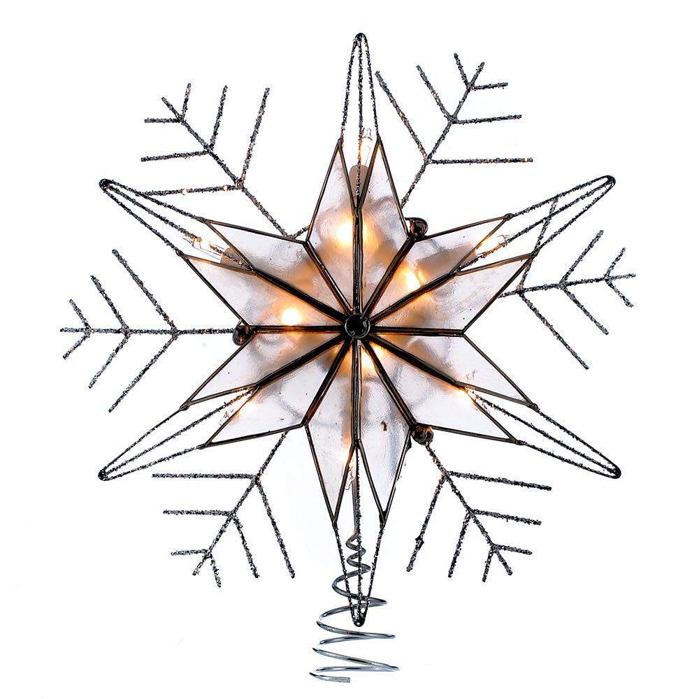 Kurt Adler 10-Light Capiz and Wire Snowflake Christmas Treetop, 10-Inch, Silver