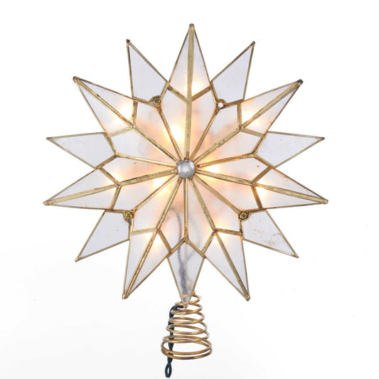 Kurt S. Adler UL3141 9.84" Brass Plated 7-Point Double Tip Capiz Star with Center Gem Tree Topper