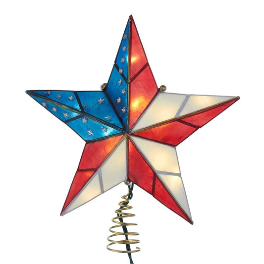 Kurt S. Adler UL3142 9.84" Brass Plated American Flag Inspired Capiz Star Tree Topper