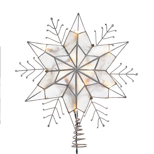 Kurt S. Adler UL3143 14" Nickle Plated 6-Point Silver Glitter Capiz Star Tree Topper