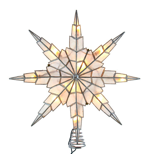 10-Light 15-Inch 8-Point Capiz Silver Star Tree Topper
