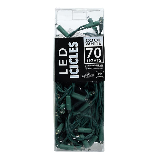 70-Light 7.5 ft 5mm Cool White LED Icicle Lights (Green Wire) | Kurt Adler