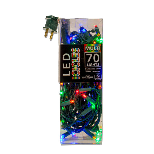 70-Light 7.5 ft 5mm Multi-Color LED Icicle Lights (Green Wire) | Kurt Adler