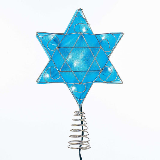 Kurt Adler UL 10-Light LED Silver and Blue Hanukkah Star Shimmer Treetop