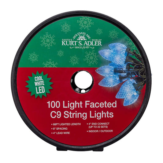 100-Light Cool White LED Faceted C9 Christmas String Lights | Kurt Adler