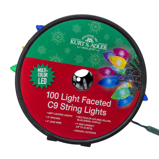 100-Light Multi-Color LED Faceted C9 Christmas String Lights | Kurt Adler