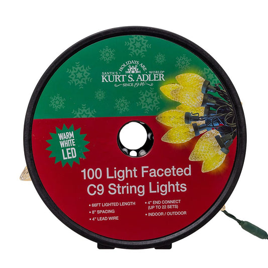 100-Light Warm White LED Faceted C9 Christmas String Lights | Kurt Adler