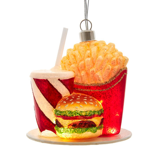 Kurt Adler 4-inch Prelit Glass USB Warm White LED Fairy Light Fast Food Ornament