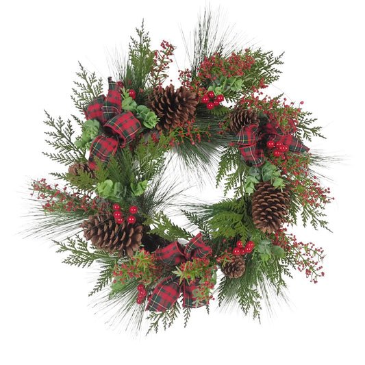 24" Rattan Wreath with Berries, Pinecones & Ribbon | Kurt Adler