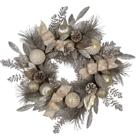 24" Silver/Gold Champagne Rattan Wreath | Kurt Adler