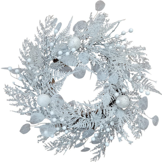 24" Unlit White Rattan Wreath with Ornaments | Kurt Adler