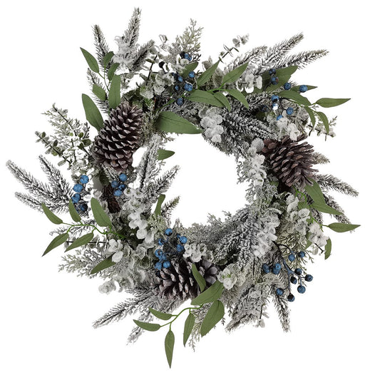 24" Green Flocked Rattan Wreath with Blueberries | Kurt Adler