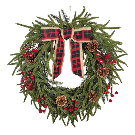 24" Rattan Wreath with Berries, Pinecones & Ribbon | Kurt Adler